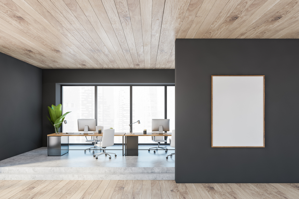 Mockup,Frame,Canvas,In,Wooden,Black,Office,Room,With,Minimalist